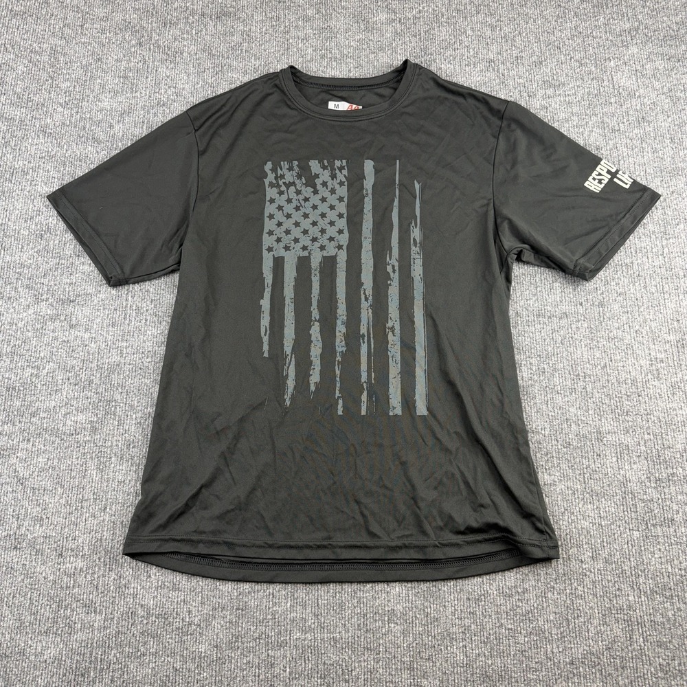 A4 Shirt Mens Medium Black American Flag Responder Life Training Graphic Tee